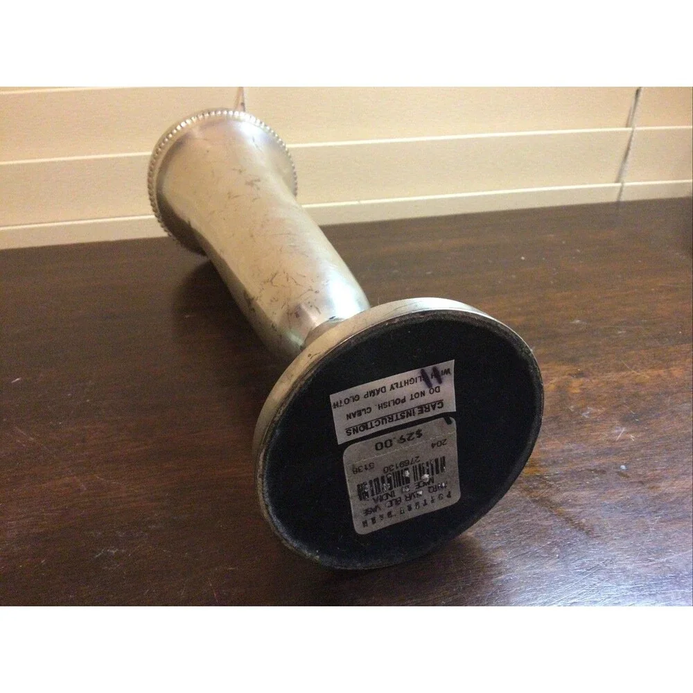 Pottery Barn Pewter Metal Brass Tall Large Pedestal Cylinder Vase Urn 10.25”